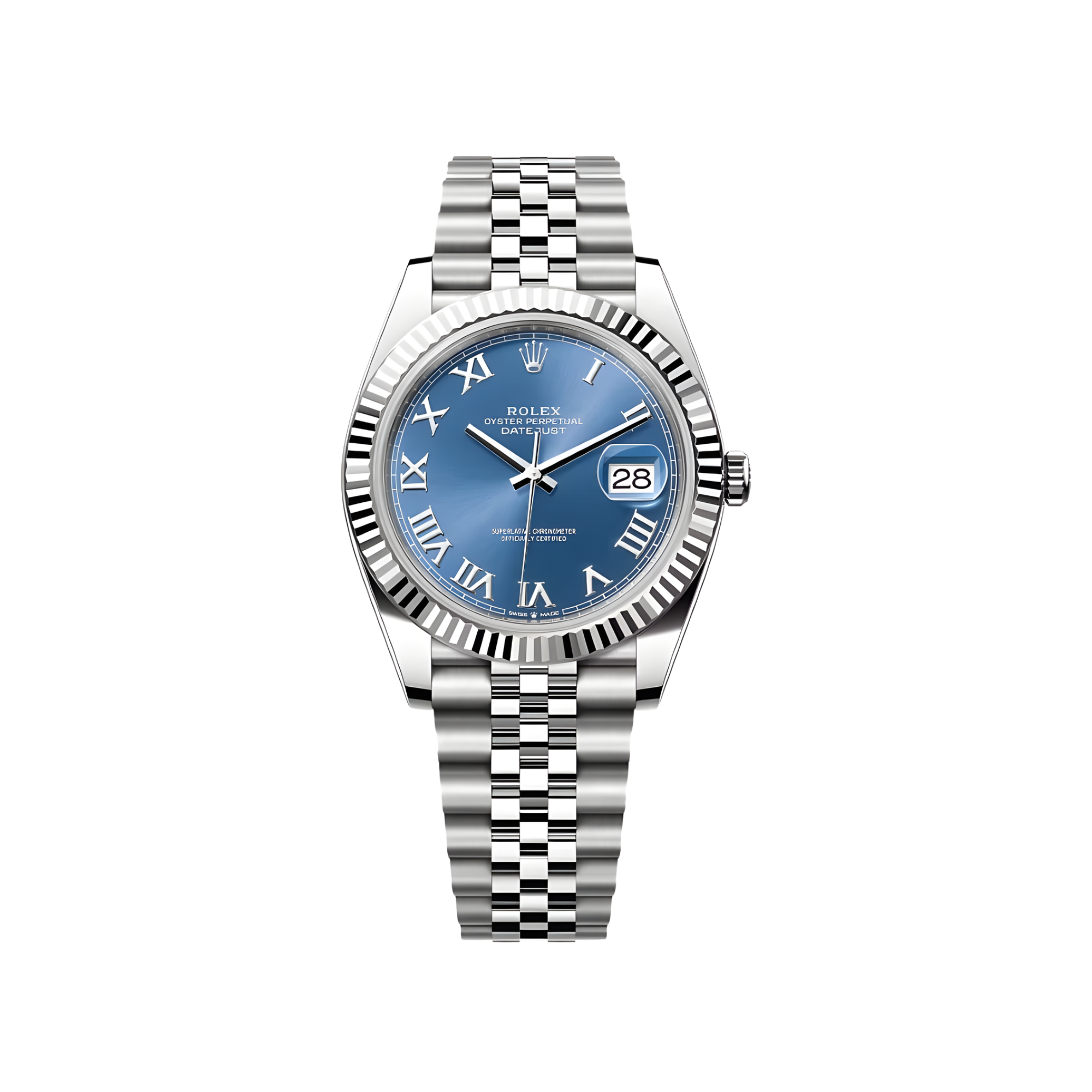 Rolex Datejust 41mm Blue Roman Dial Fluted Bezel SS/WG Jubilee - Jackson Hole Jewelry Company