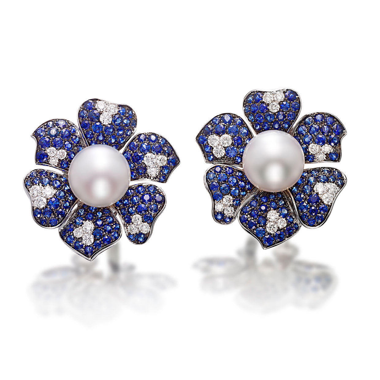 PICCHIOTTI - White Diamond, Blue Sapphire & South Sea Pearl Earrings in 18K White Gold - Jackson Hole Jewelry Company