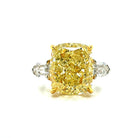 Flawless Fancy Yellow Cushion Diamond Ring with Trapeze Side Diamonds in Platinum & 18K Yellow Gold - 7.78 Carat - Jackson Hole Jewelry Company