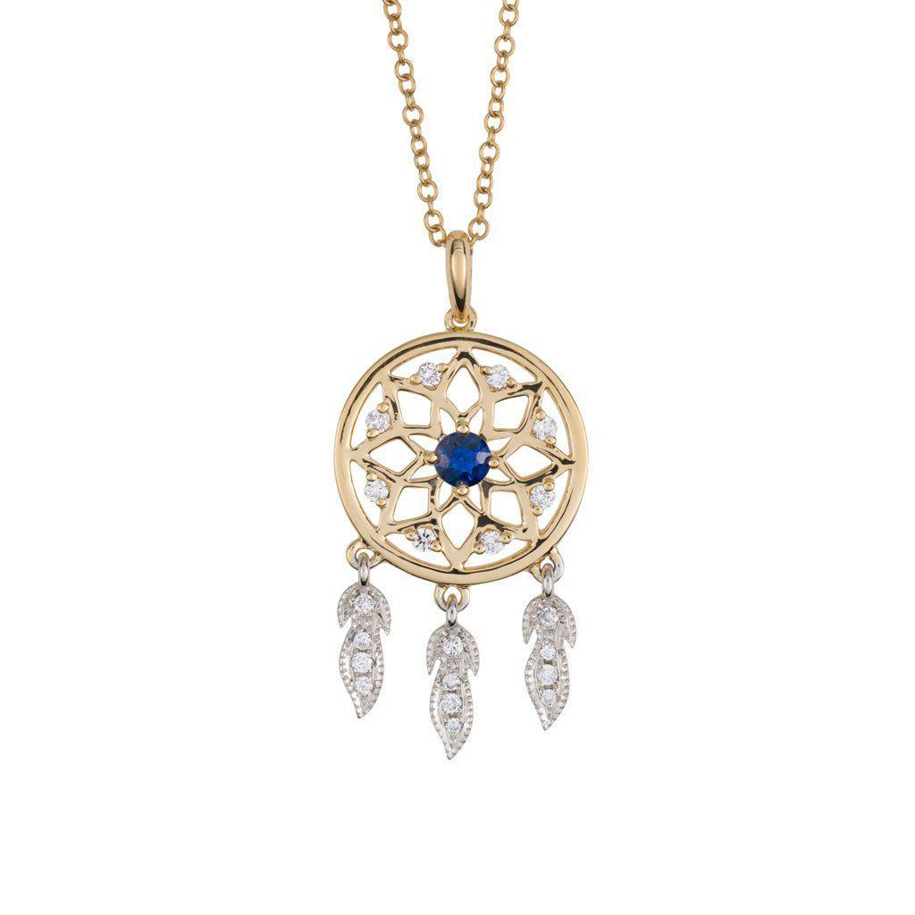 18K Gold with Diamond and Blue Sapphire Dreamcatcher Pendant - Jackson Hole Jewelry Company