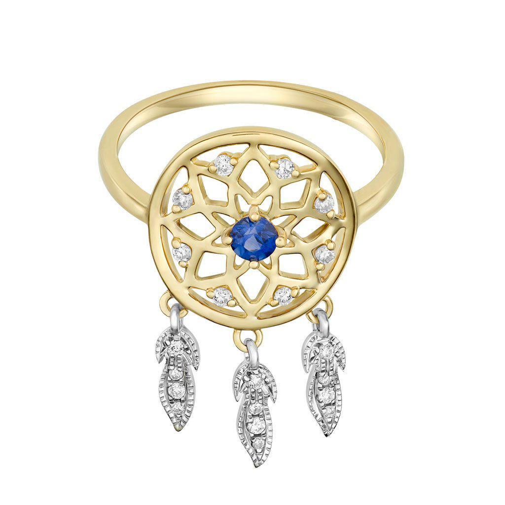 8K Gold with Diamond and Blue Sapphire Dreamcatcher Ring - Jackson Hole Jewelry Company