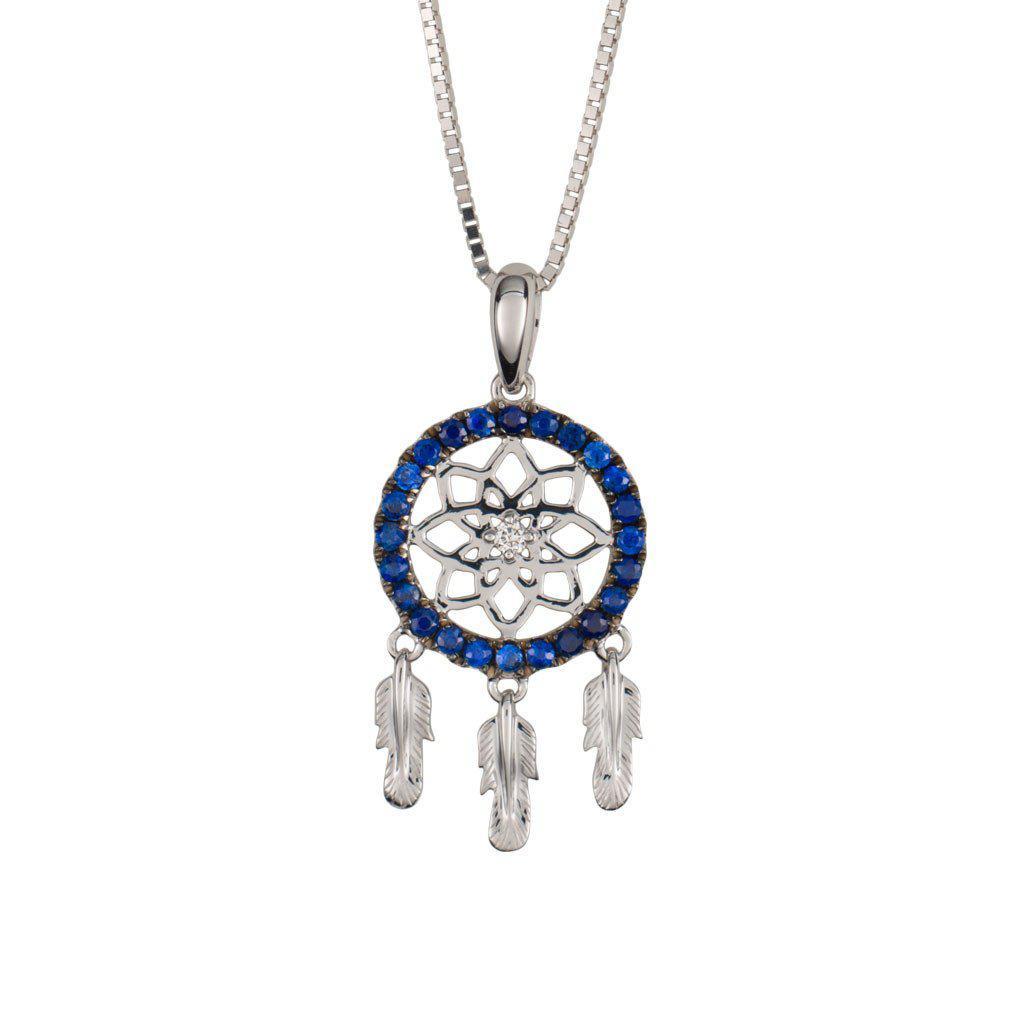 18K Gold with Diamond and Blue Sapphire Dreamcatcher Pendant - Jackson Hole Jewelry Company