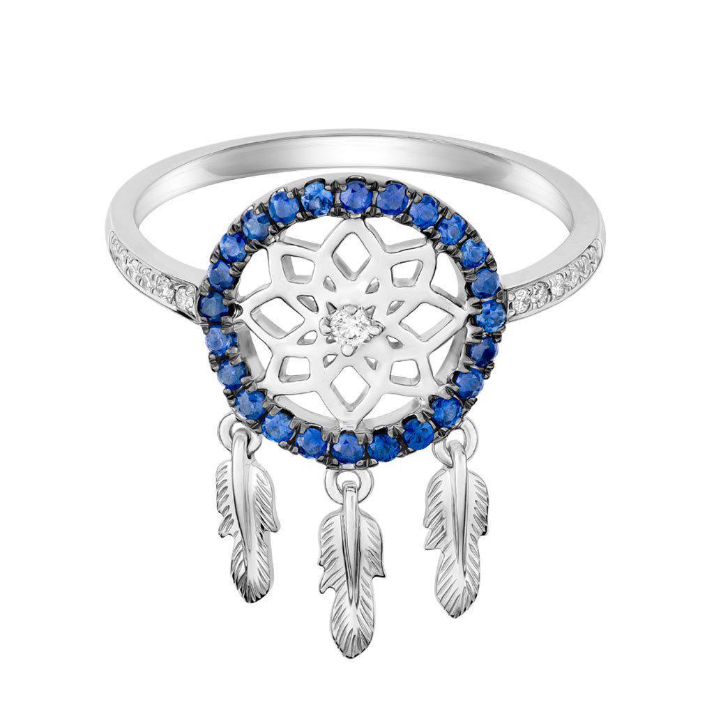 8K Gold with Diamond and Blue Sapphire Dreamcatcher Ring - Jackson Hole Jewelry Company