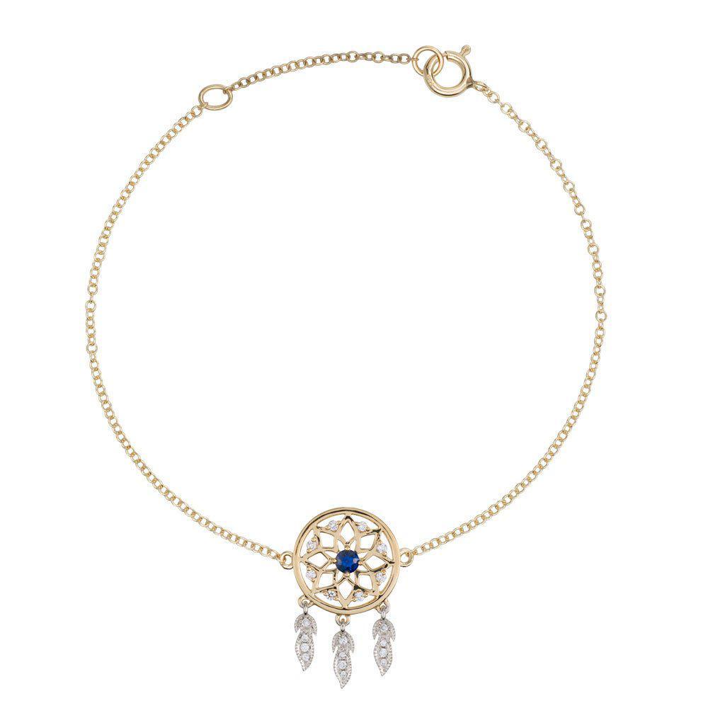 18K Gold with Diamond and Blue Sapphire Dreamcatcher Bracelet - Jackson Hole Jewelry Company