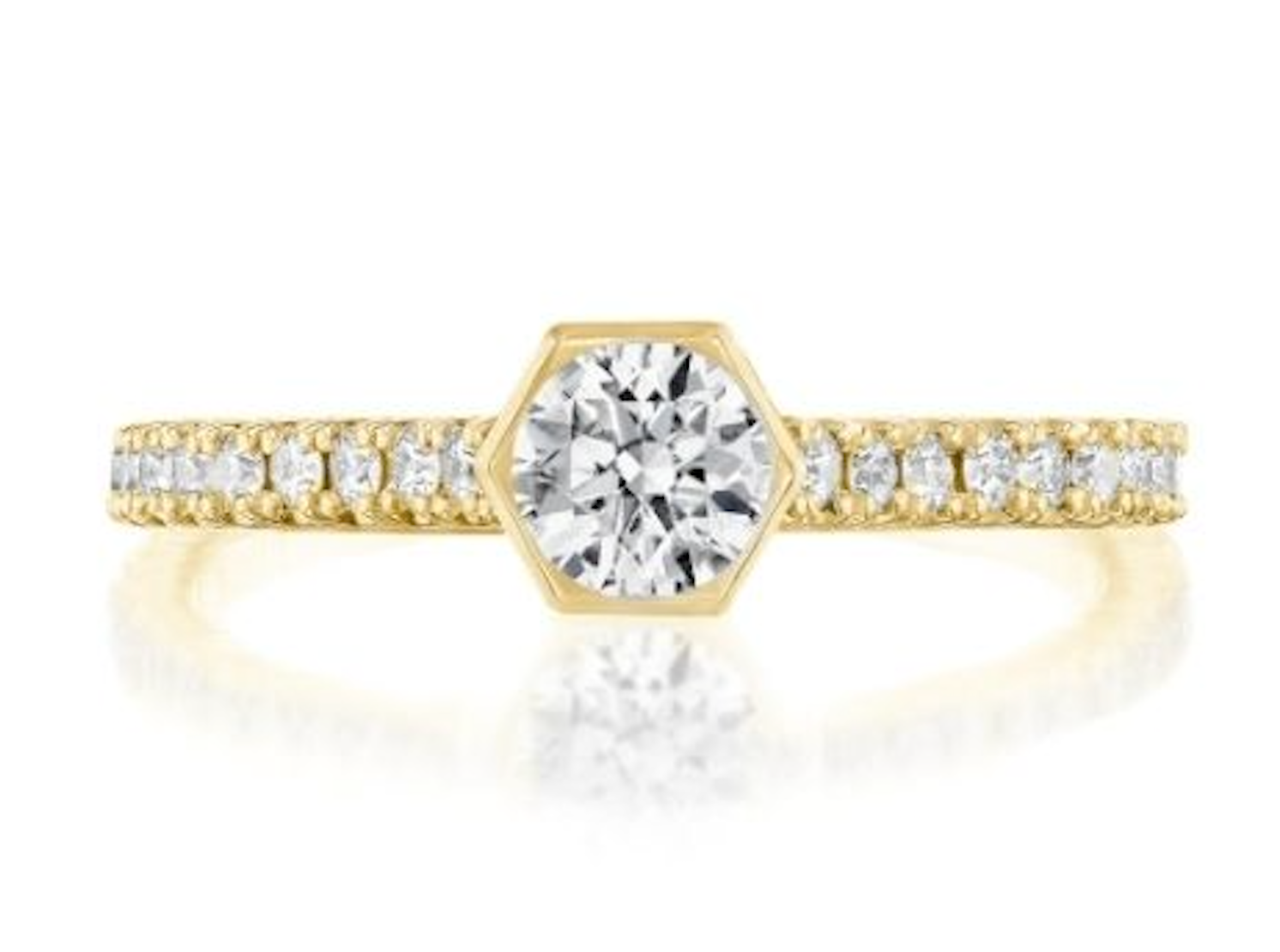 Broadway Collection 18K Yellow Gold Ring with White Diamond Center - Jackson Hole Jewelry Company