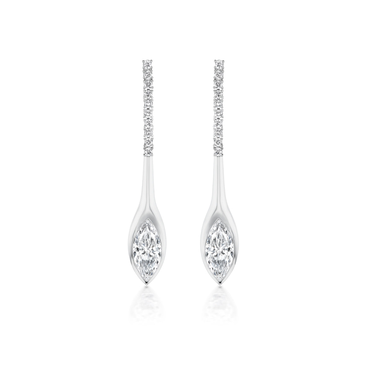 White Gold Drop Earrings with Marquise & Round Cut Diamonds - Jackson Hole Jewelry Company