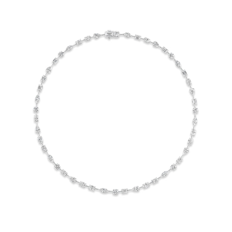 Mixed Shape Diamond Bar Necklace in 18K White Gold - Jackson Hole Jewelry Company