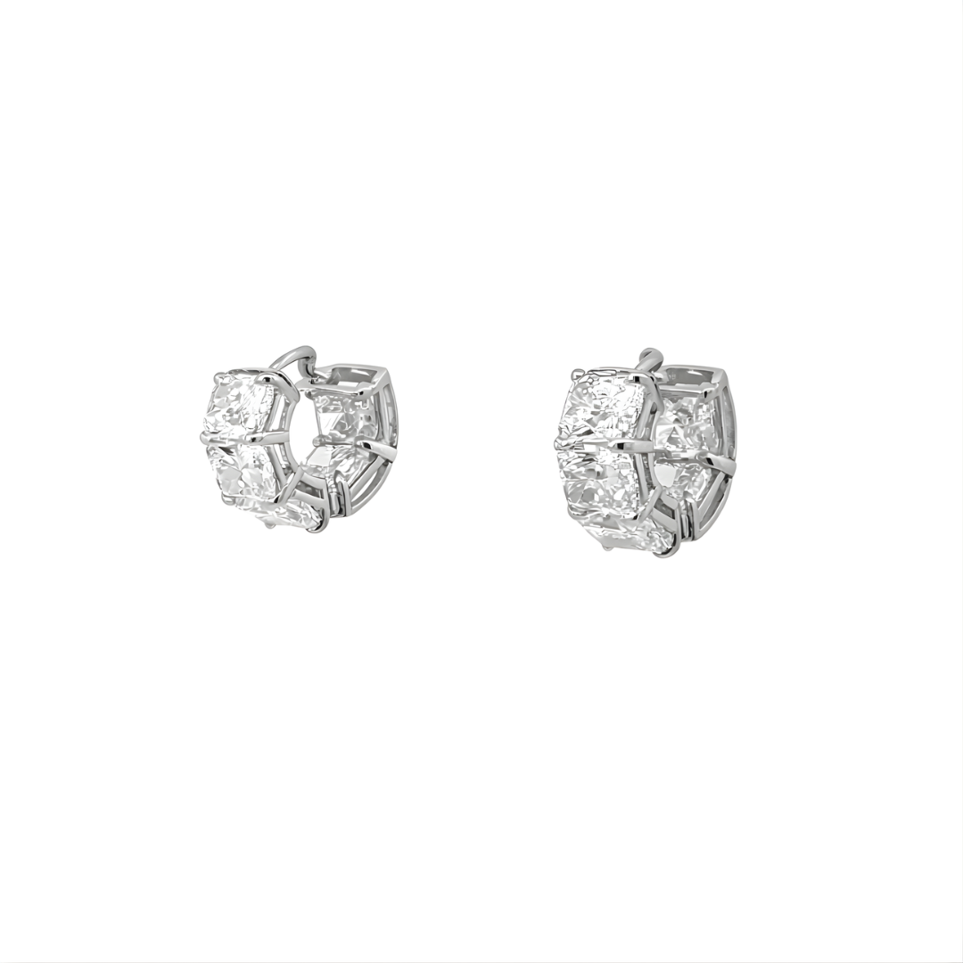 Radiant Cut Diamond Hoop Earrings in 18K White Gold 10.12 Cttw - Jackson Hole Jewelry Company