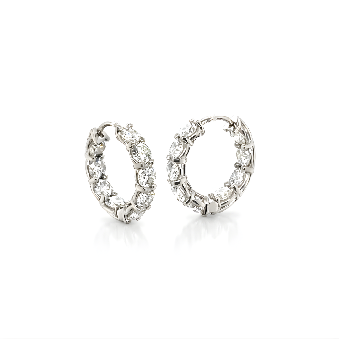 Round Brilliant Diamond Hoop Earrings in 18K White Gold 2.64 Cttw - Jackson Hole Jewelry Company