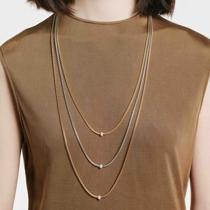 FOPE EKA 18K Gold Necklace with White Diamond Pavé Rondel - 0.19 carats