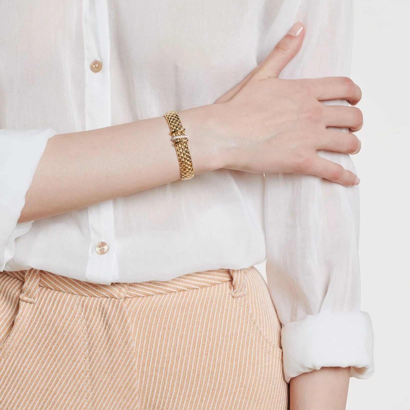 FOPE PANORAMA 18K Gold Flex'it Bracelet With White Diamond Set
