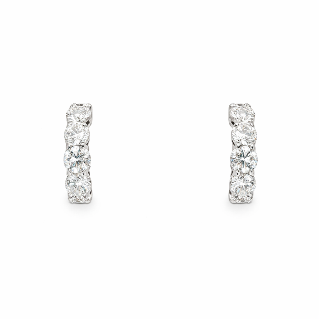Round Brilliant Diamond Huggie Earrings in 18K White Gold 4.24 Cttw - Jackson Hole Jewelry Company