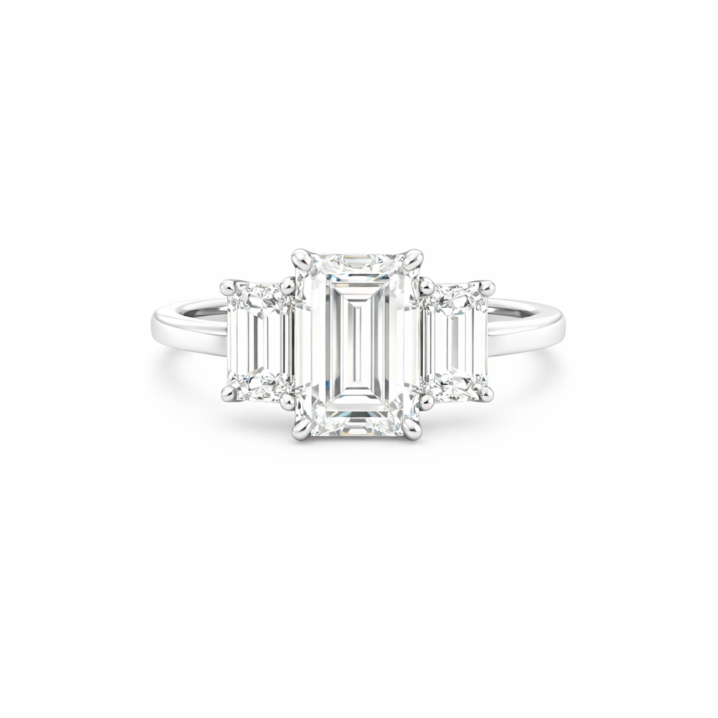Emerald Cut Diamond Three Stone Engagement Ring in Platinum 2.05ct - Jackson Hole Jewelry Company