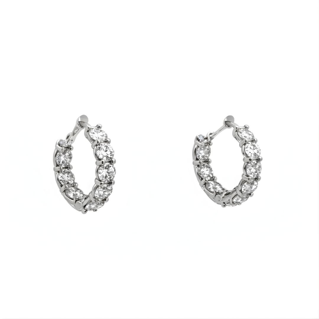 Round Brilliant Diamond Hoop Earrings in 18K White Gold 2.64 Cttw - Jackson Hole Jewelry Company