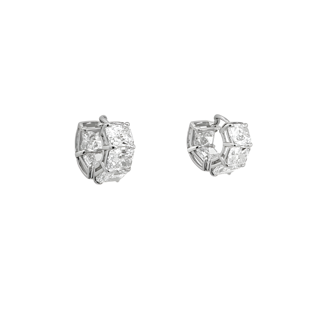 Radiant Cut Diamond Hoop Earrings in 18K White Gold 10.12 Cttw - Jackson Hole Jewelry Company