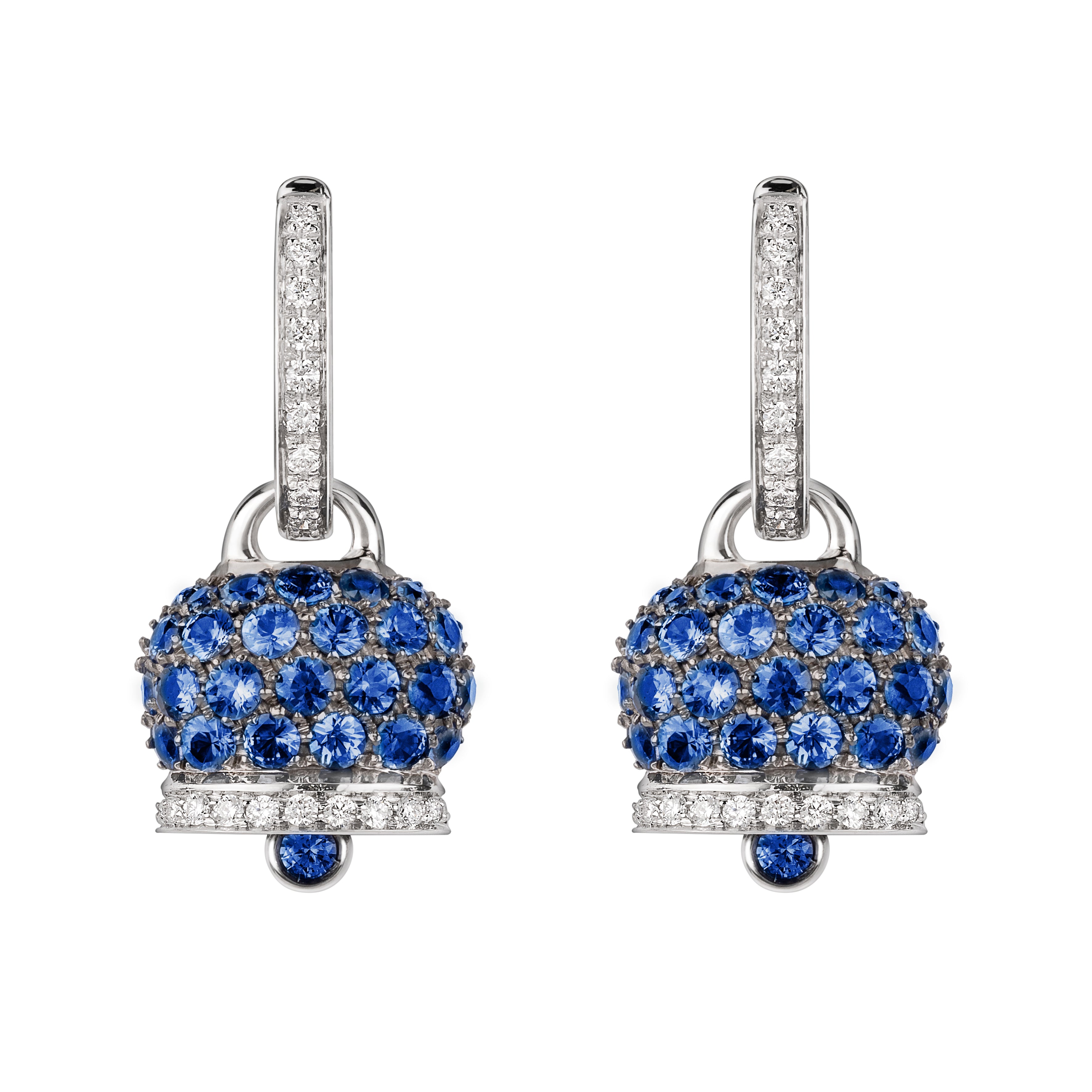 Chantecler - Medium Campanella Diamond and Sapphire Pavé Earrings in 18K Burnished White Gold - Jackson Hole Jewelry Company