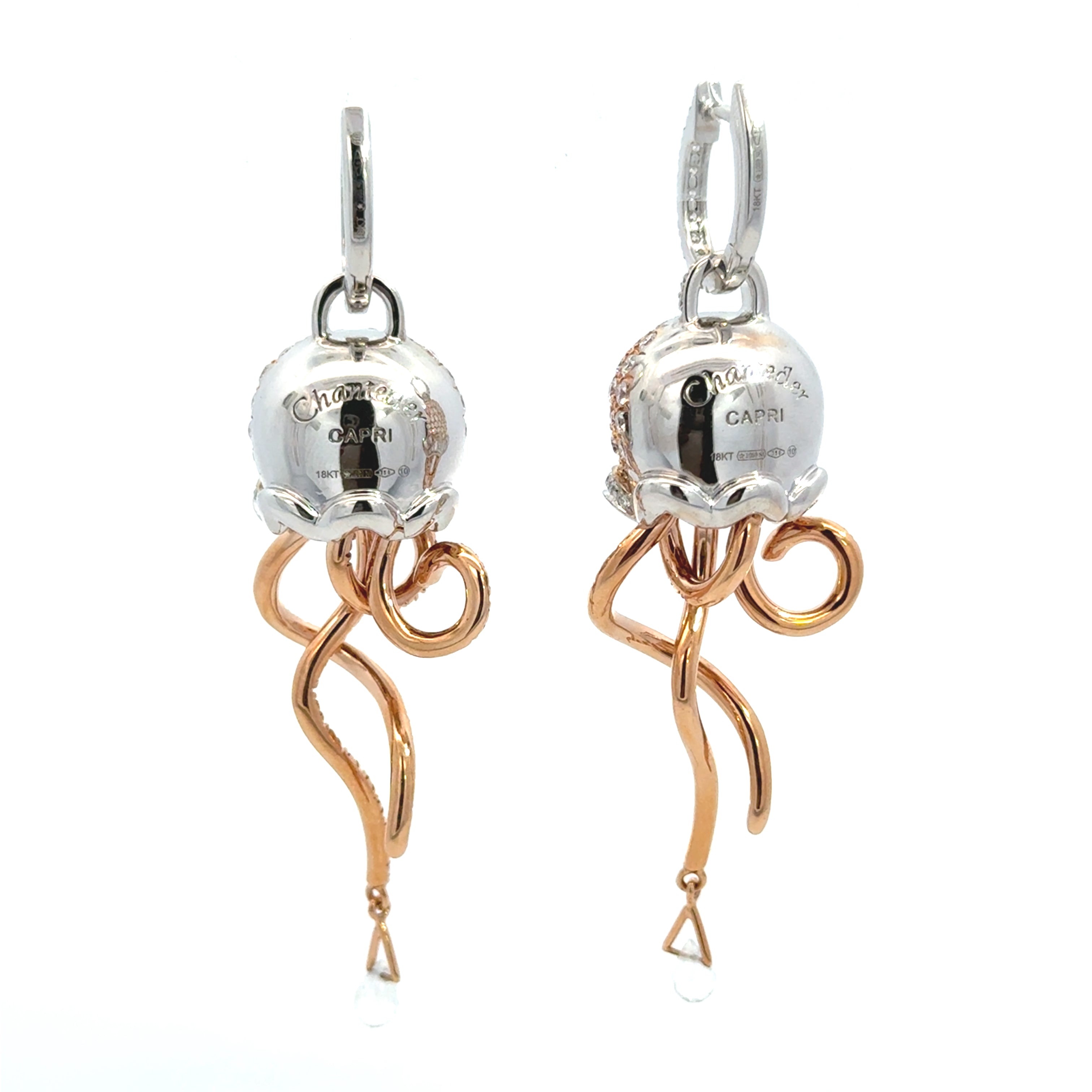 Chantecler Campanelle Earrings – 18K Rose & White Gold with Diamonds and Crystal Quartz - Jackson Hole Jewelry Company