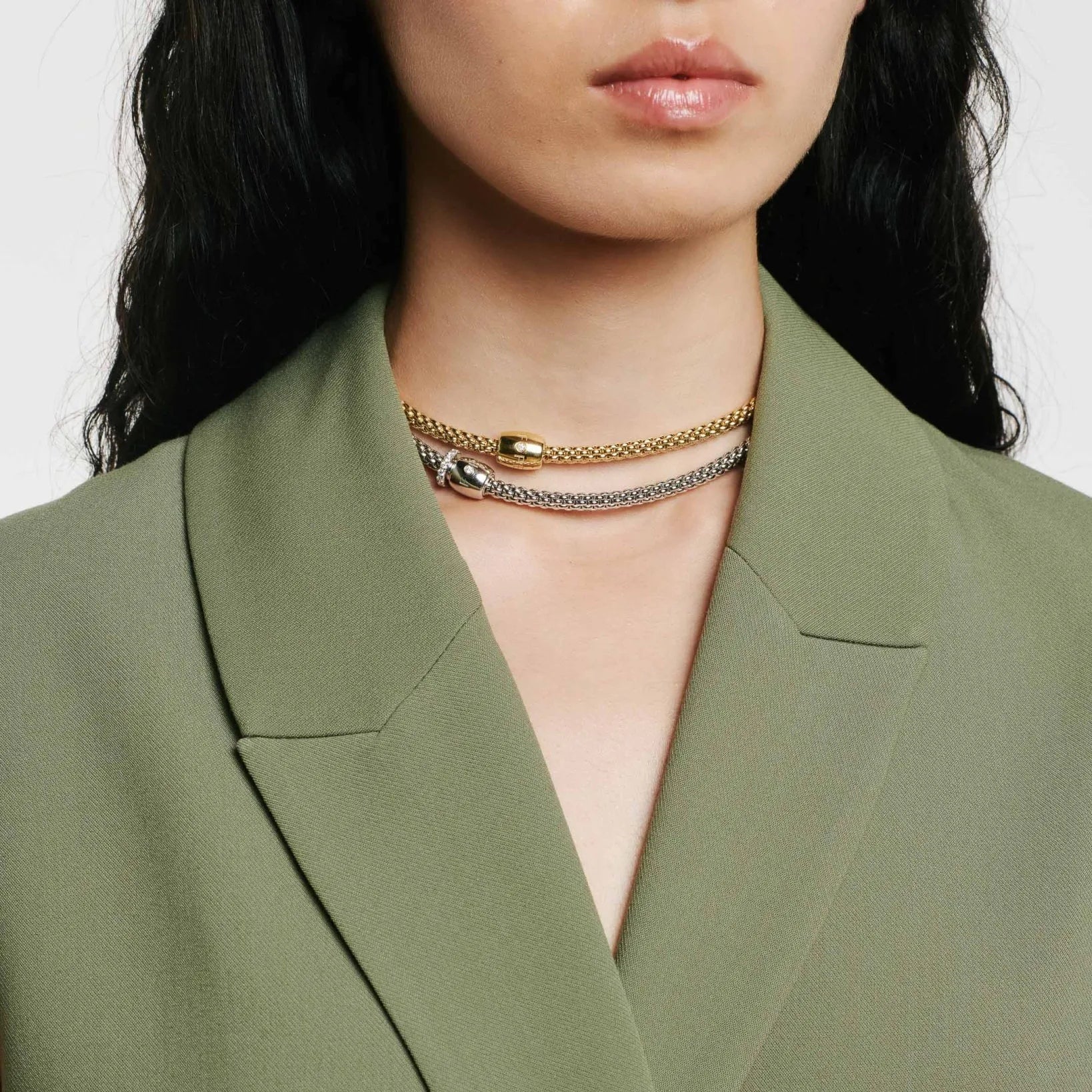 FOPE SOLO 18K Gold Flex'it Necklace with Ornamental Clasp and a White Diamond - 0.03 carats - Jackson Hole Jewelry Company
