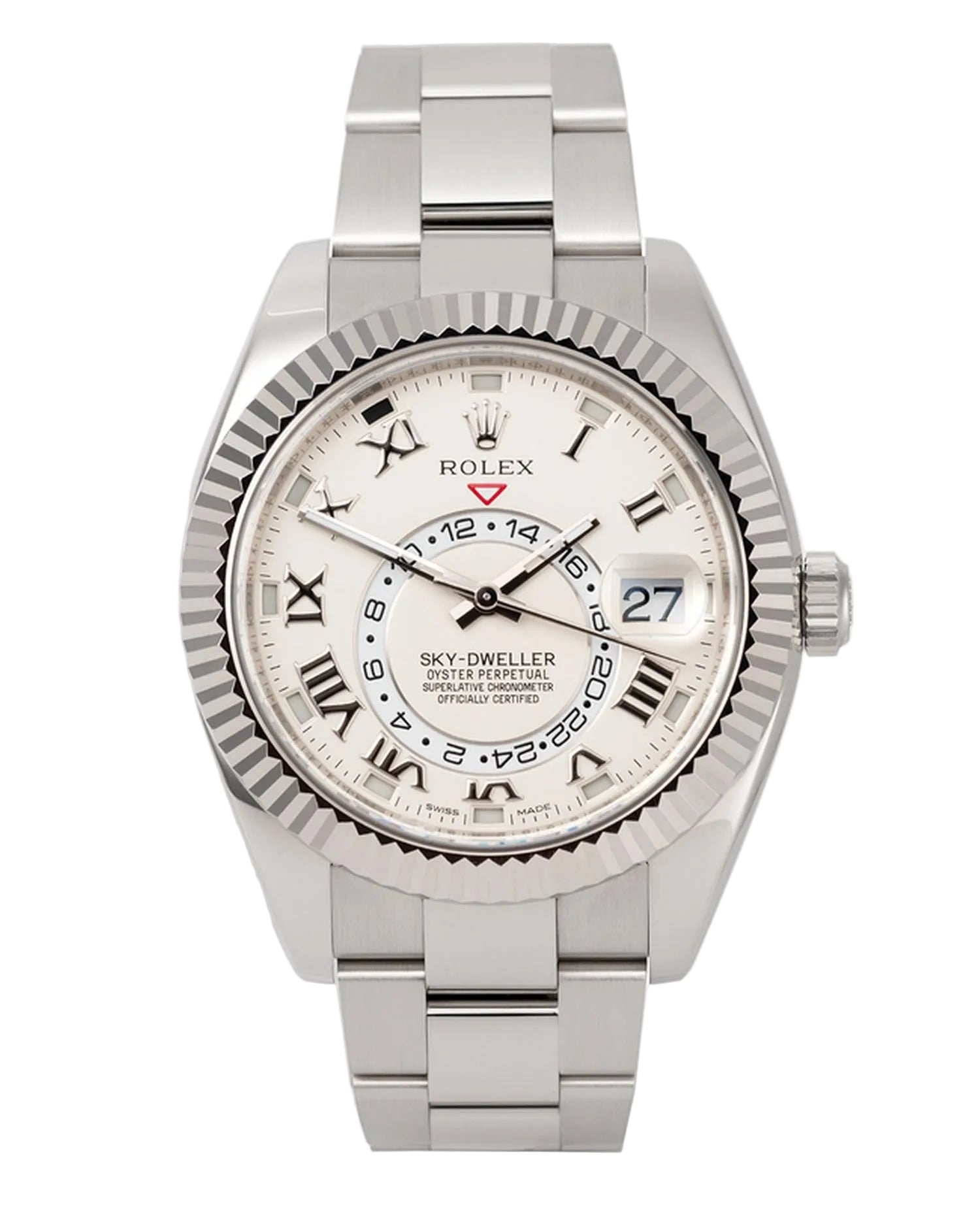 Rolex - Sky-Dweller with Oyster Bracelet in White Gold Fluted Bezel - Jackson Hole Jewelry Company