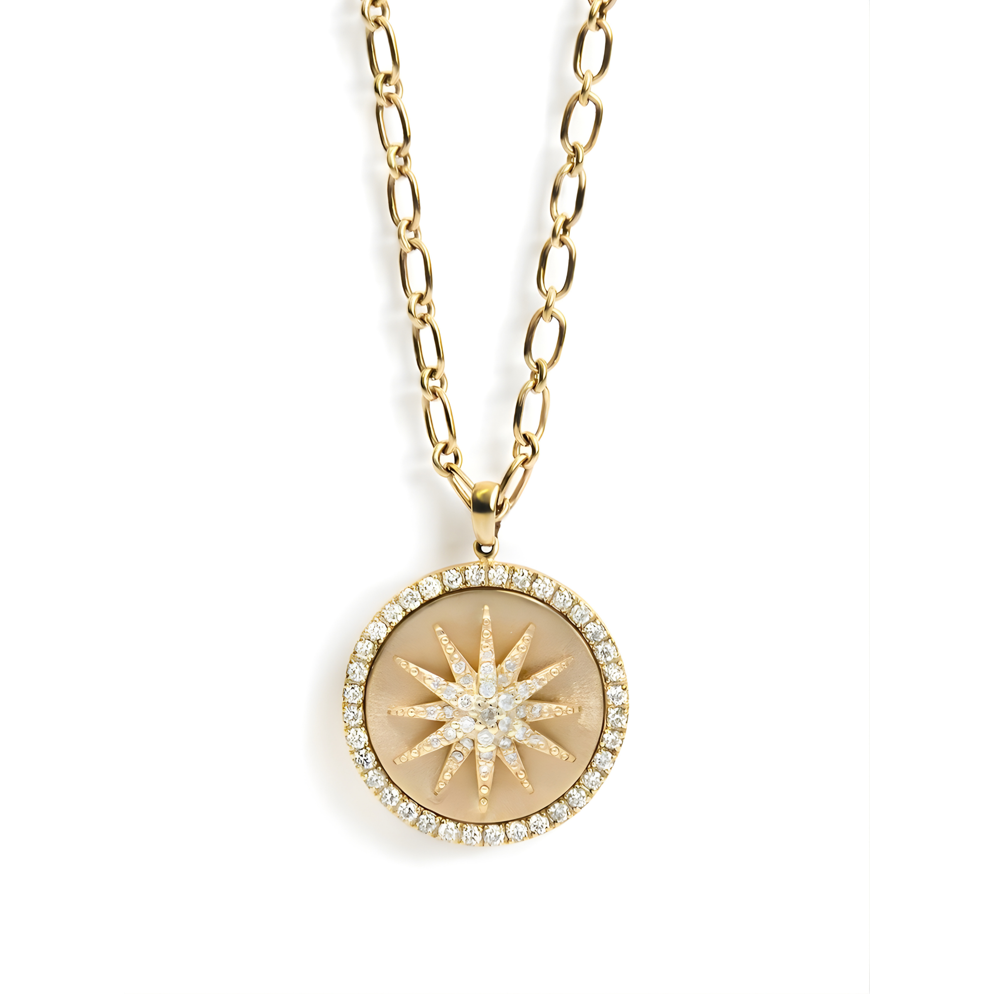 ANZIE Aztec Royale Celestial Burst Medallion Necklace in 14K Yellow Gold 1.27 cttw - Jackson Hole Jewelry Company