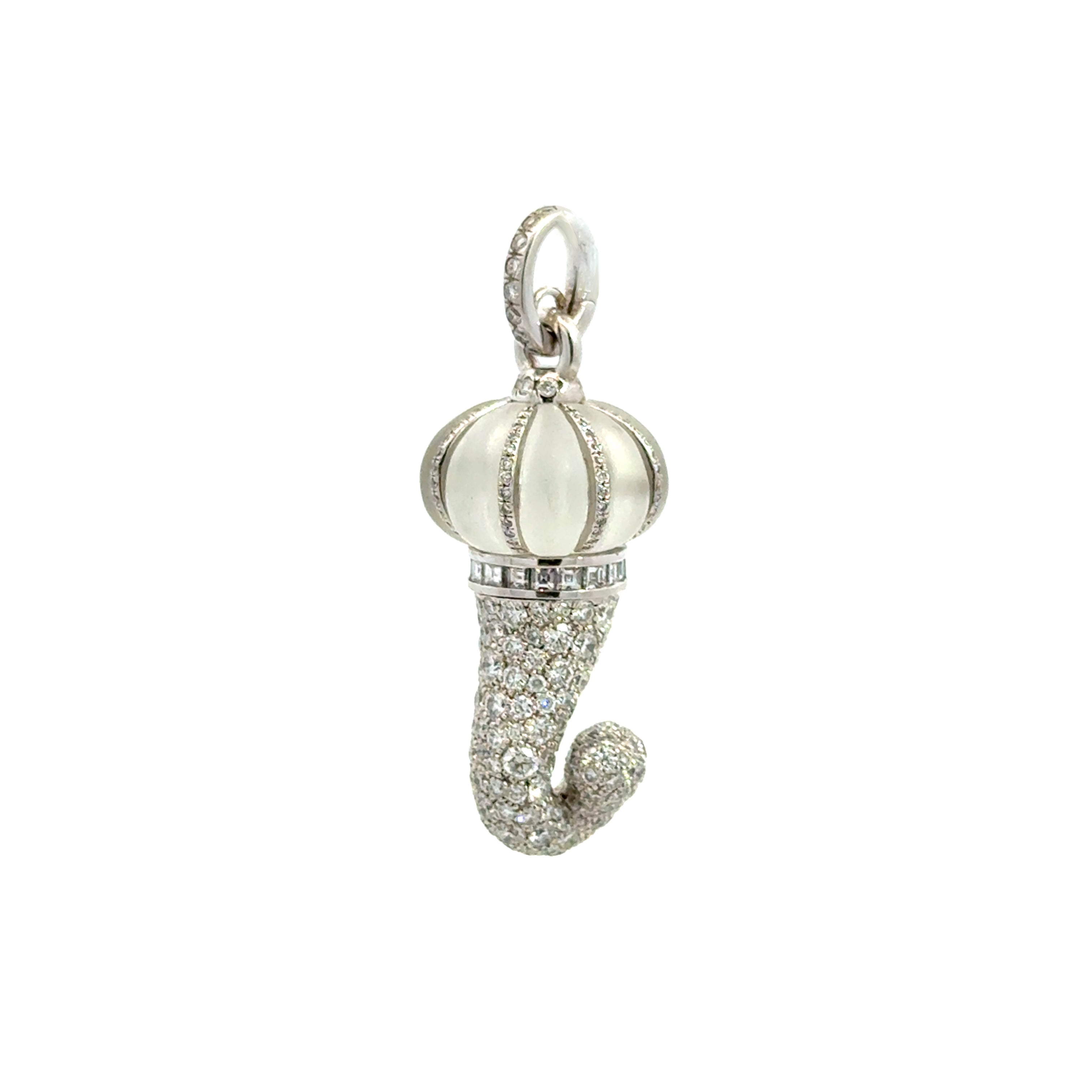 Chantecler Corni Medium Horn Charm – 18K White Gold with Diamonds & Frosted Rock Crystal - Jackson Hole Jewelry Company