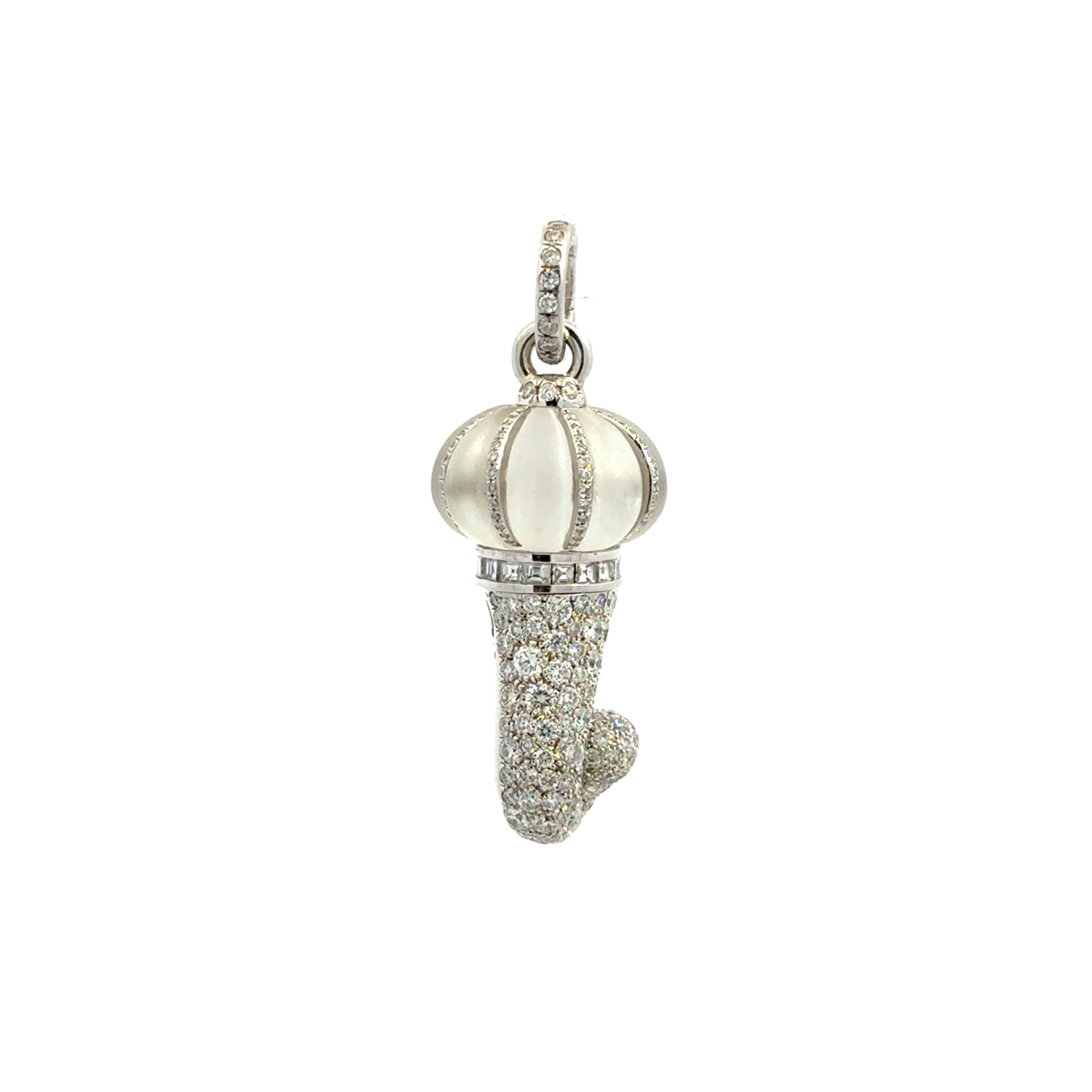 Chantecler Corni Medium Horn Charm – 18K White Gold with Diamonds & Frosted Rock Crystal - Jackson Hole Jewelry Company
