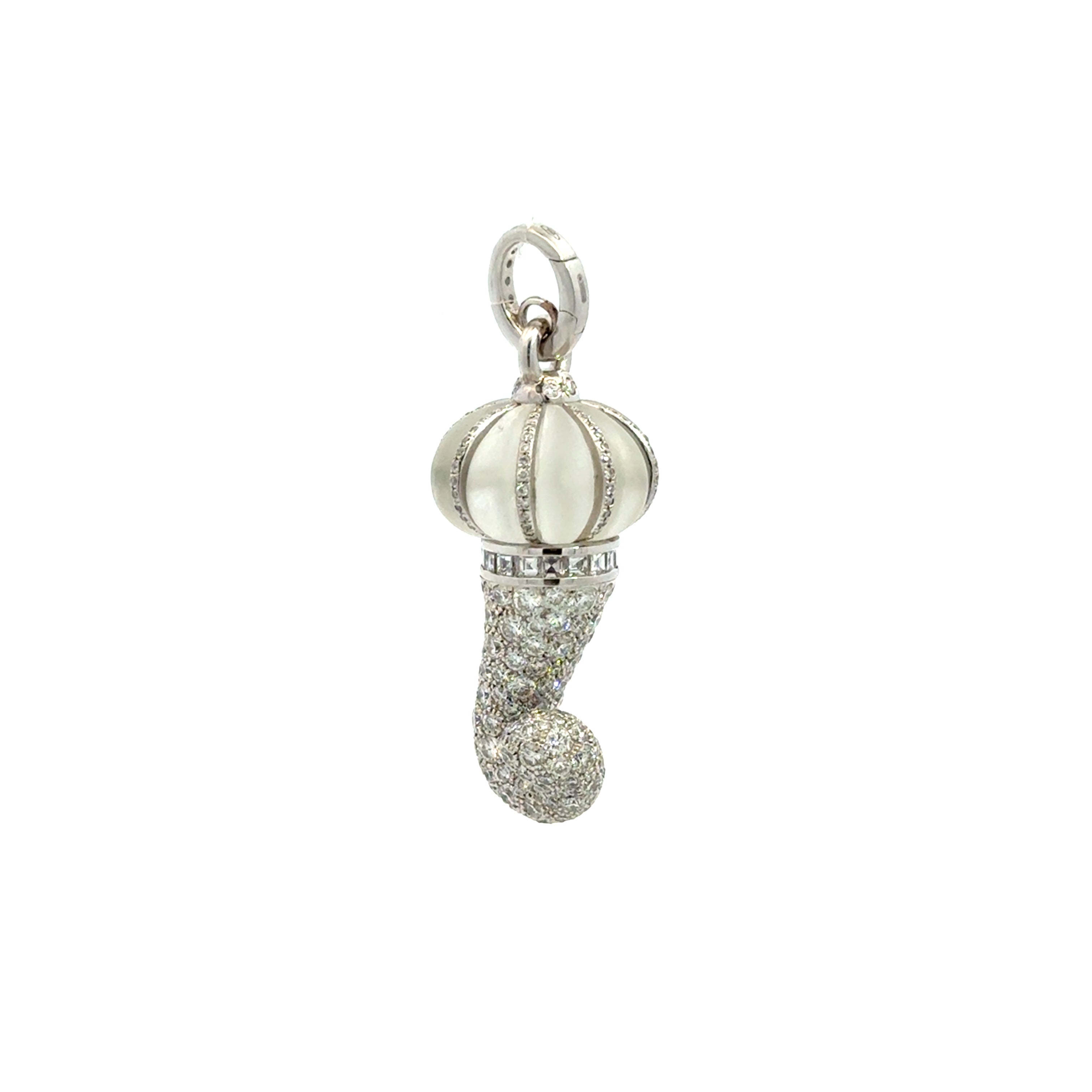 Chantecler Corni Medium Horn Charm – 18K White Gold with Diamonds & Frosted Rock Crystal - Jackson Hole Jewelry Company
