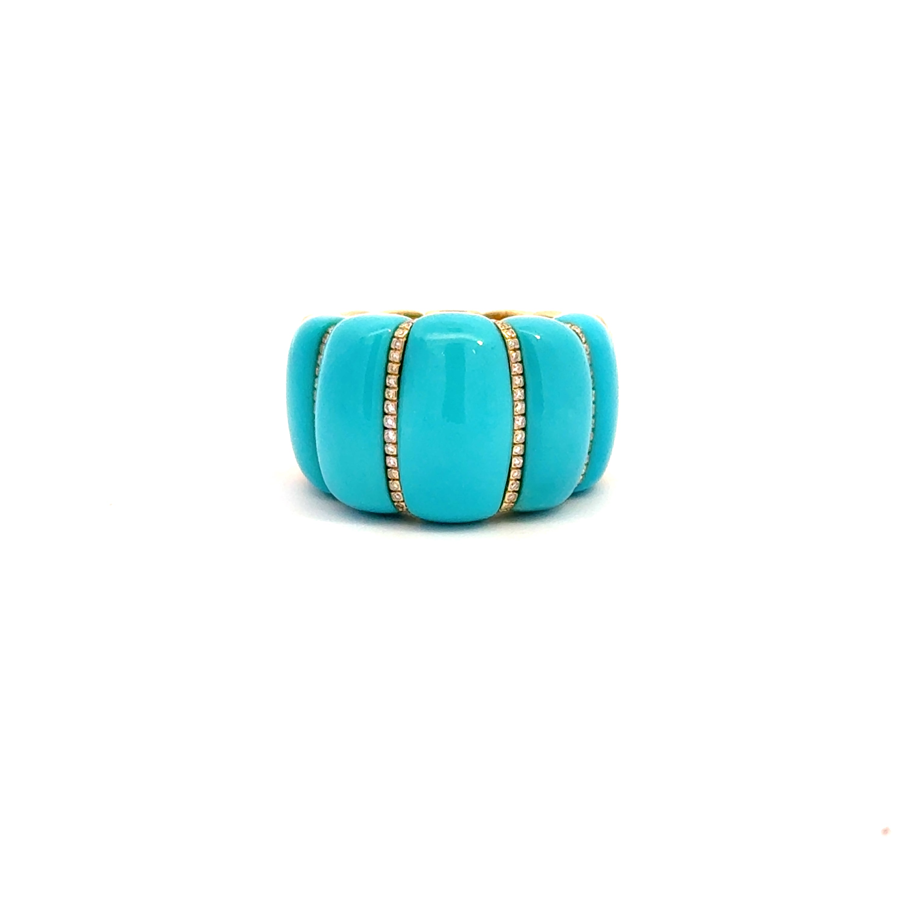 Chantecler Corni Horn Band Ring – 18K Yellow Gold with Natural Turquoise & Diamonds - Jackson Hole Jewelry Company