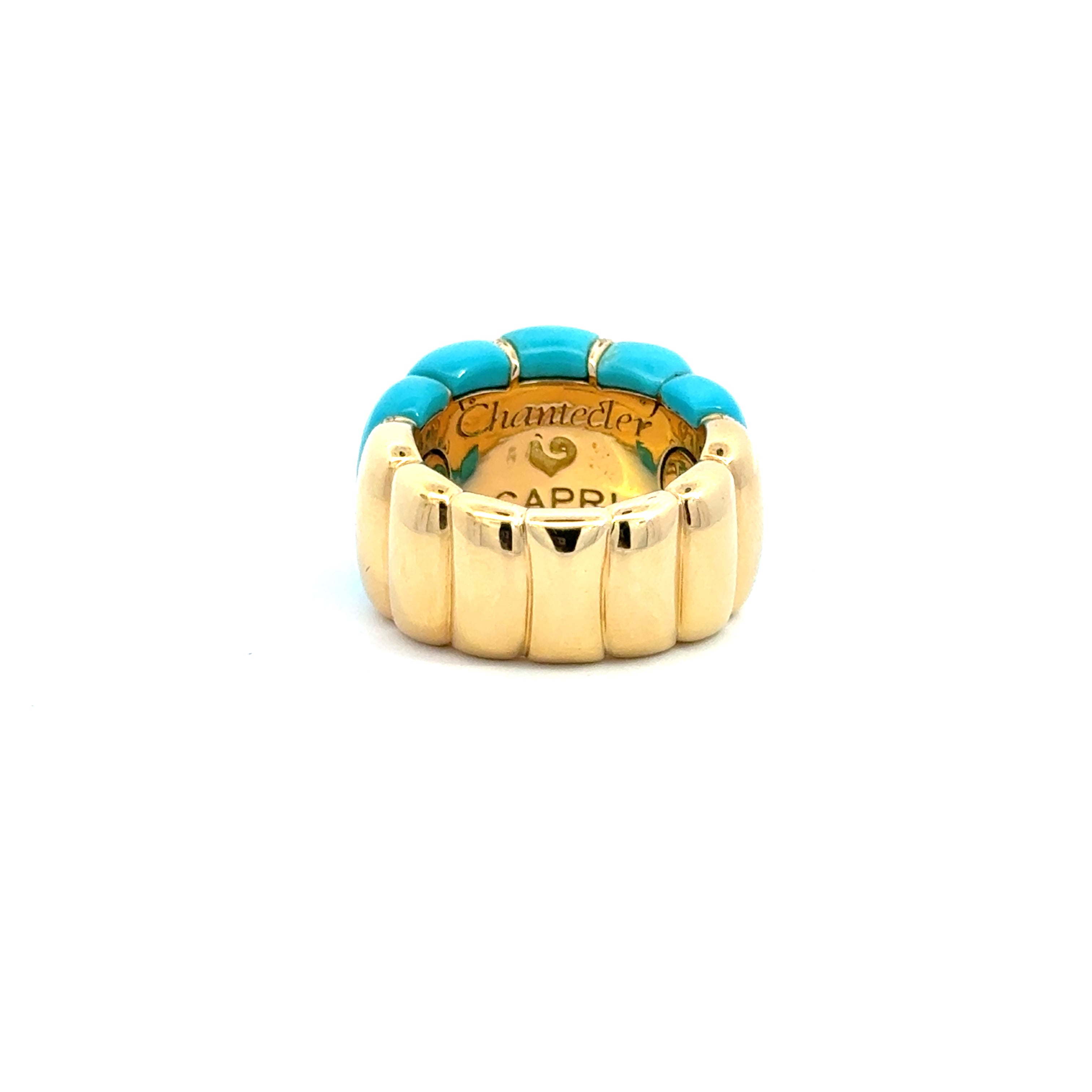 Chantecler Corni Horn Band Ring – 18K Yellow Gold with Natural Turquoise & Diamonds - Jackson Hole Jewelry Company