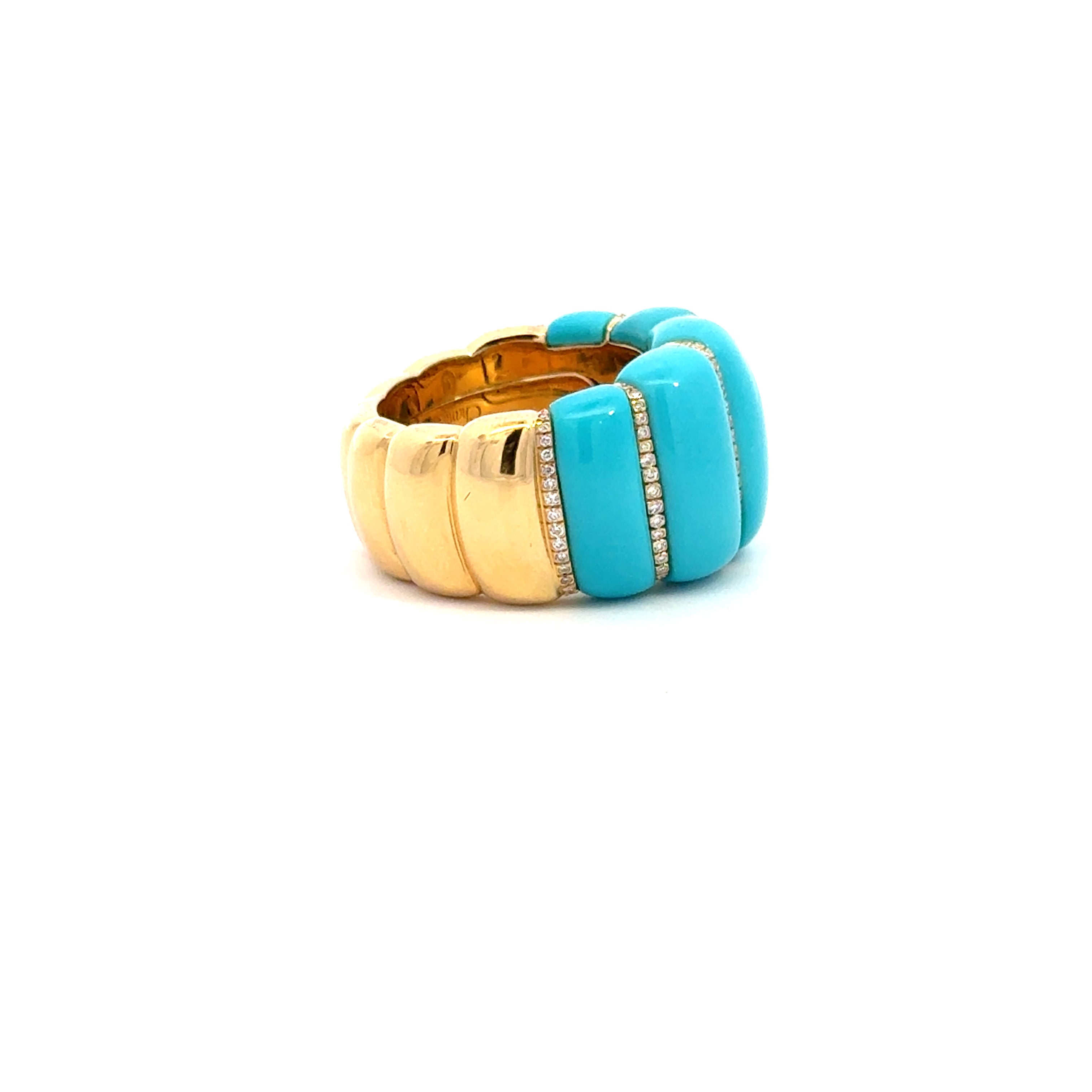 Chantecler Corni Horn Band Ring – 18K Yellow Gold with Natural Turquoise & Diamonds - Jackson Hole Jewelry Company