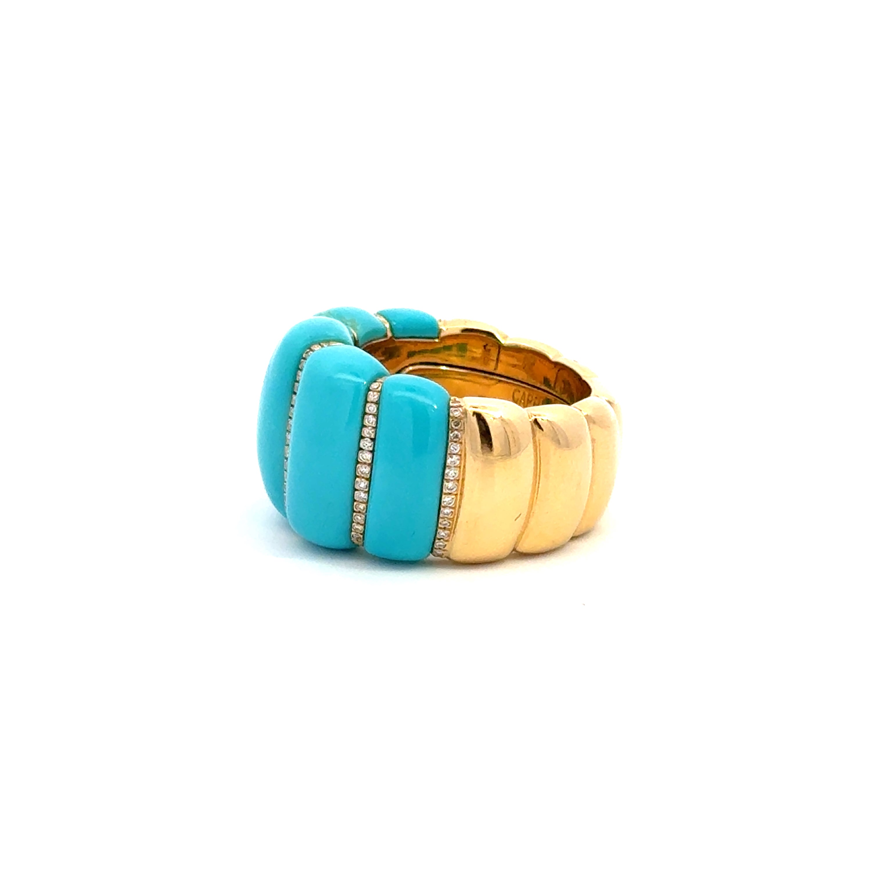 Chantecler Corni Horn Band Ring – 18K Yellow Gold with Natural Turquoise & Diamonds - Jackson Hole Jewelry Company