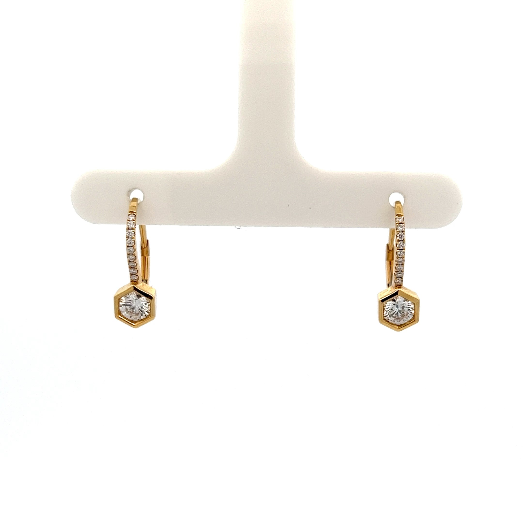 D=0.60CTTW G-H, SI1-SI2;18K YELLOW GOLD HEXAGONAL BEZEL WITH ROUND CUT DIAMOND EARRINGS - Jackson Hole Jewelry Company