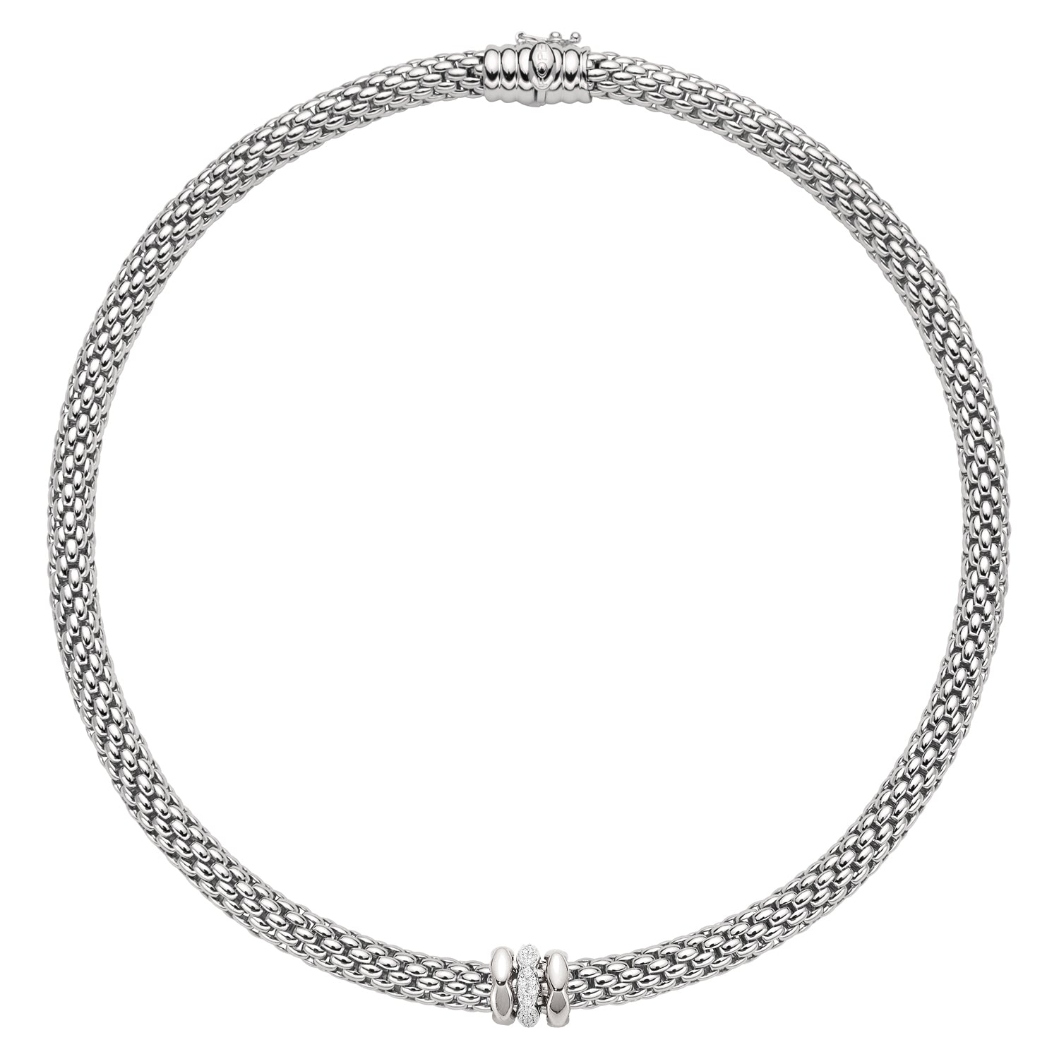 FOPE LOVE NEST 18K White Gold Necklace With White Diamond Set Rondels - 0.19 carats - Jackson Hole Jewelry Company