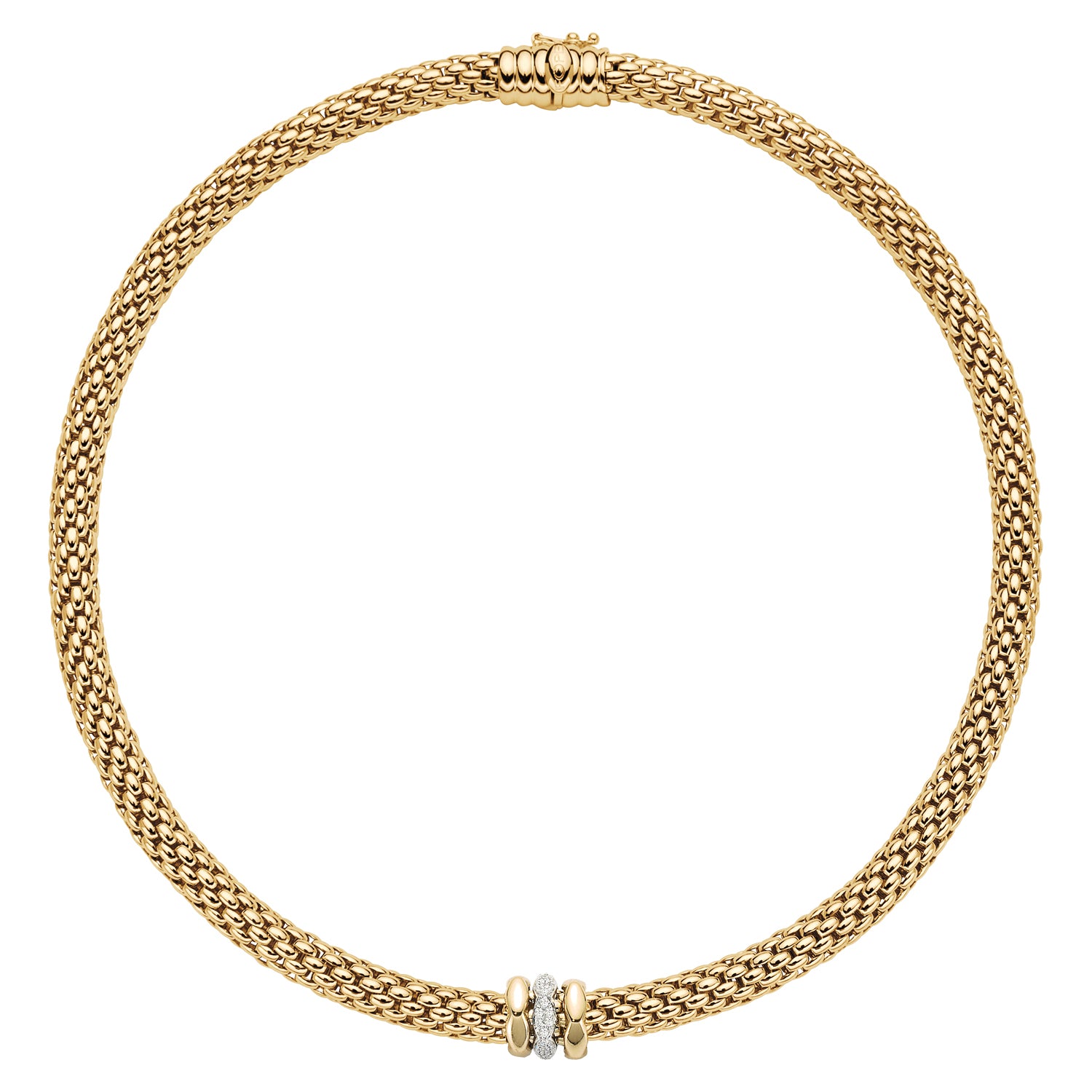 FOPE LOVE NEST 18K Yellow Gold Necklace With White Diamond Set Rondels - 0.19 carats - Jackson Hole Jewelry Company