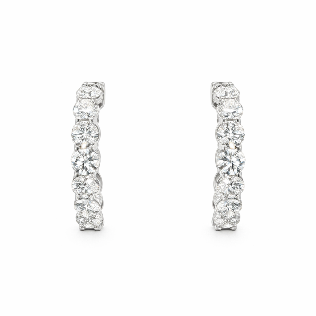 Round Brilliant Diamond Hoop Earrings in 18K White Gold 5.64 Cttw - Jackson Hole Jewelry Company