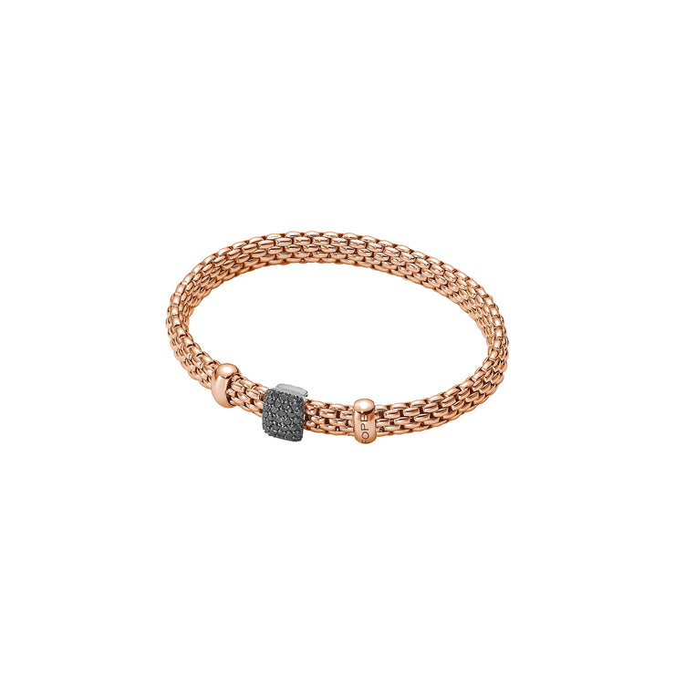 FOPE VENDOME 18K Gold Flex’it Bracelet with a Black Diamond Pavé Charm - 0.47 carats