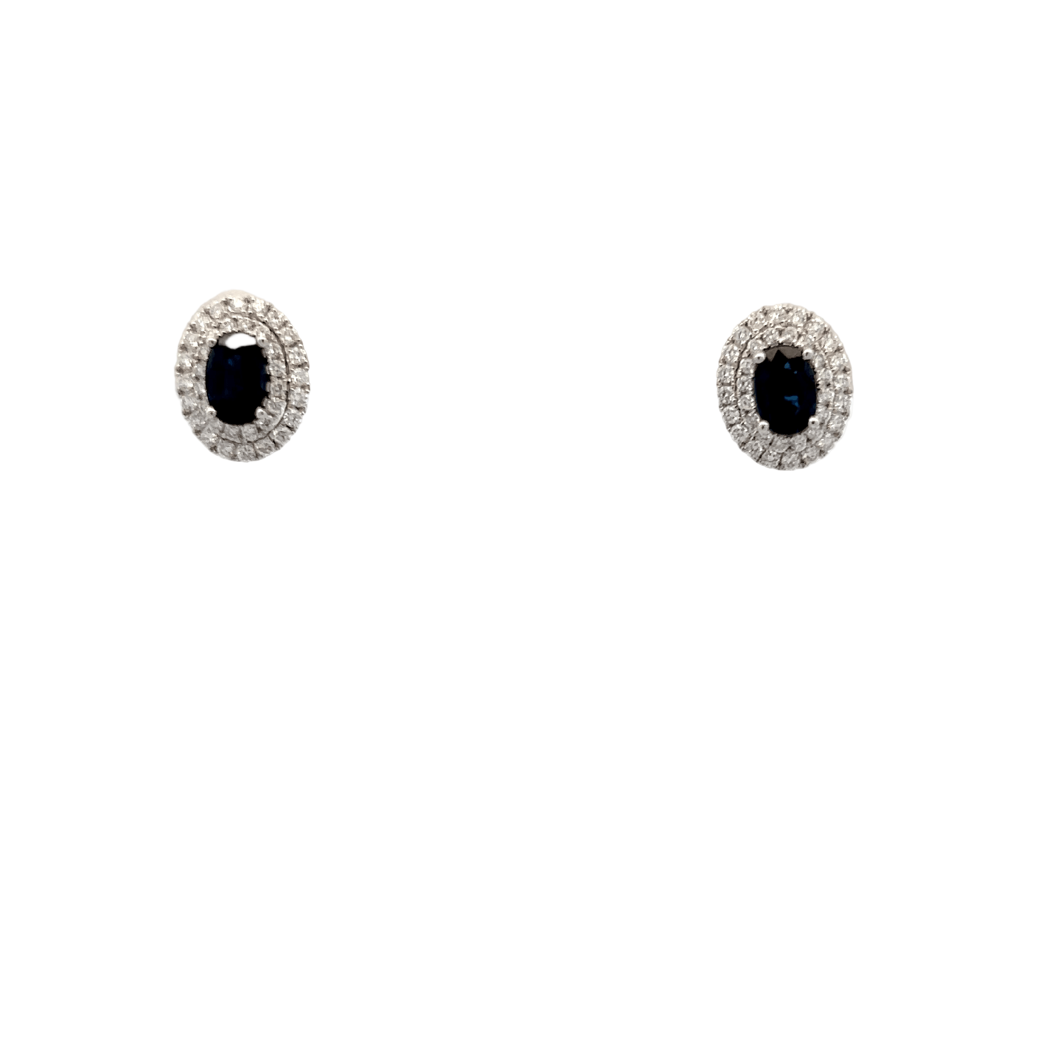 14K WHITE GOLD DOUBLE HALO BLUE SAPPHIRE EARRINGS - Jackson Hole Jewelry Company