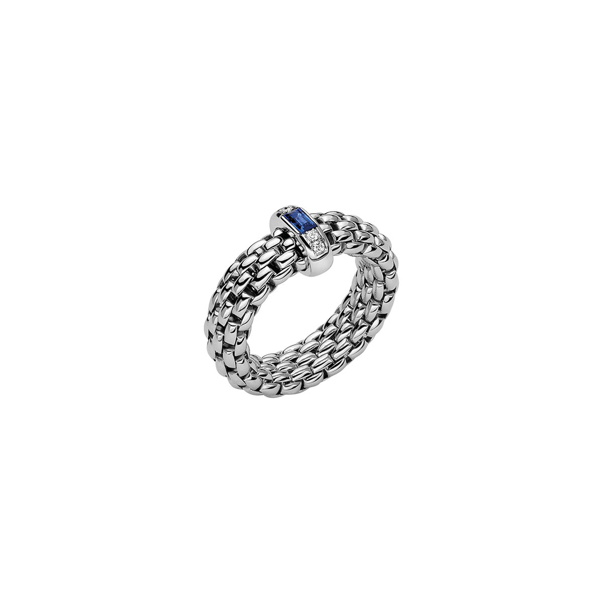 FOPE VENDOME 18K White Gold Ring with White Diamonds and Blue Sapphire - 0.04 carats - Jackson Hole Jewelry Company