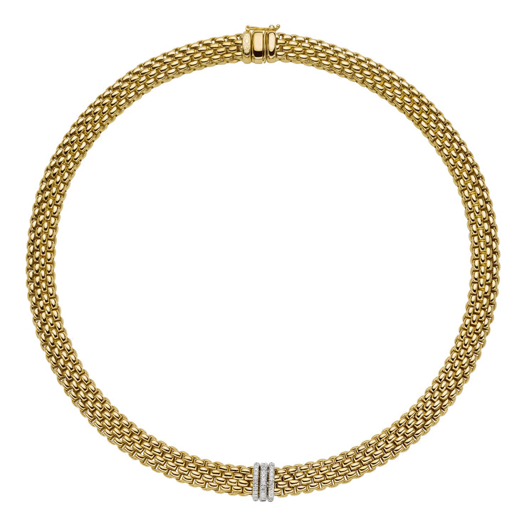FOPE PRIMA 18K Gold Necklace with White Diamond Pavé Rondels - 0.23 carats