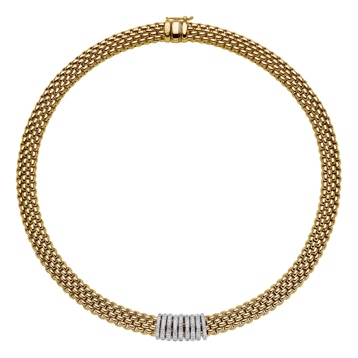 FOPE PANORAMA 18K Gold Necklace with White Diamond Pavé Rondels - 0.68 carats - Jackson Hole Jewelry Company