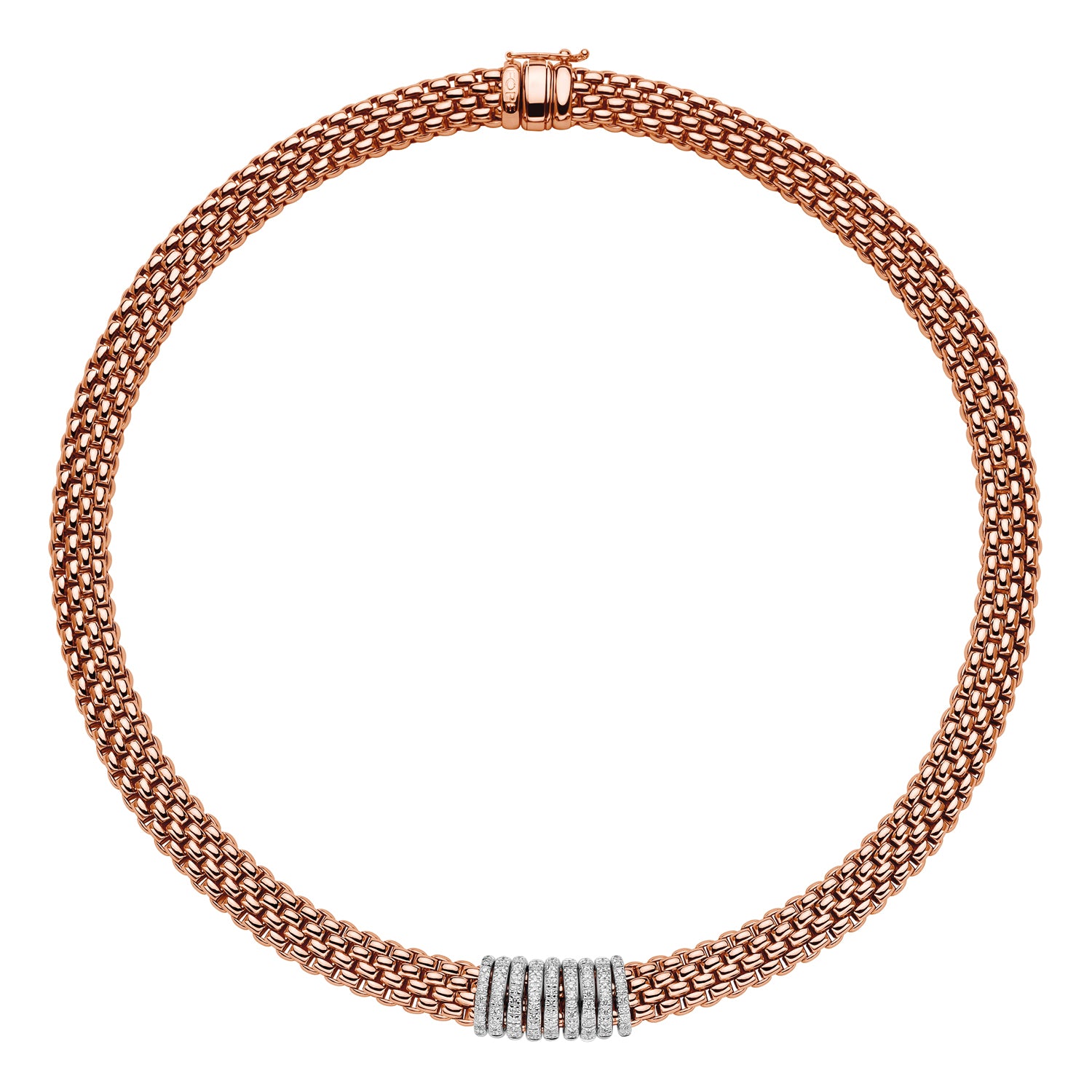 FOPE PANORAMA 18K Gold Necklace with White Diamond Pavé Rondels - 0.68 carats - Jackson Hole Jewelry Company