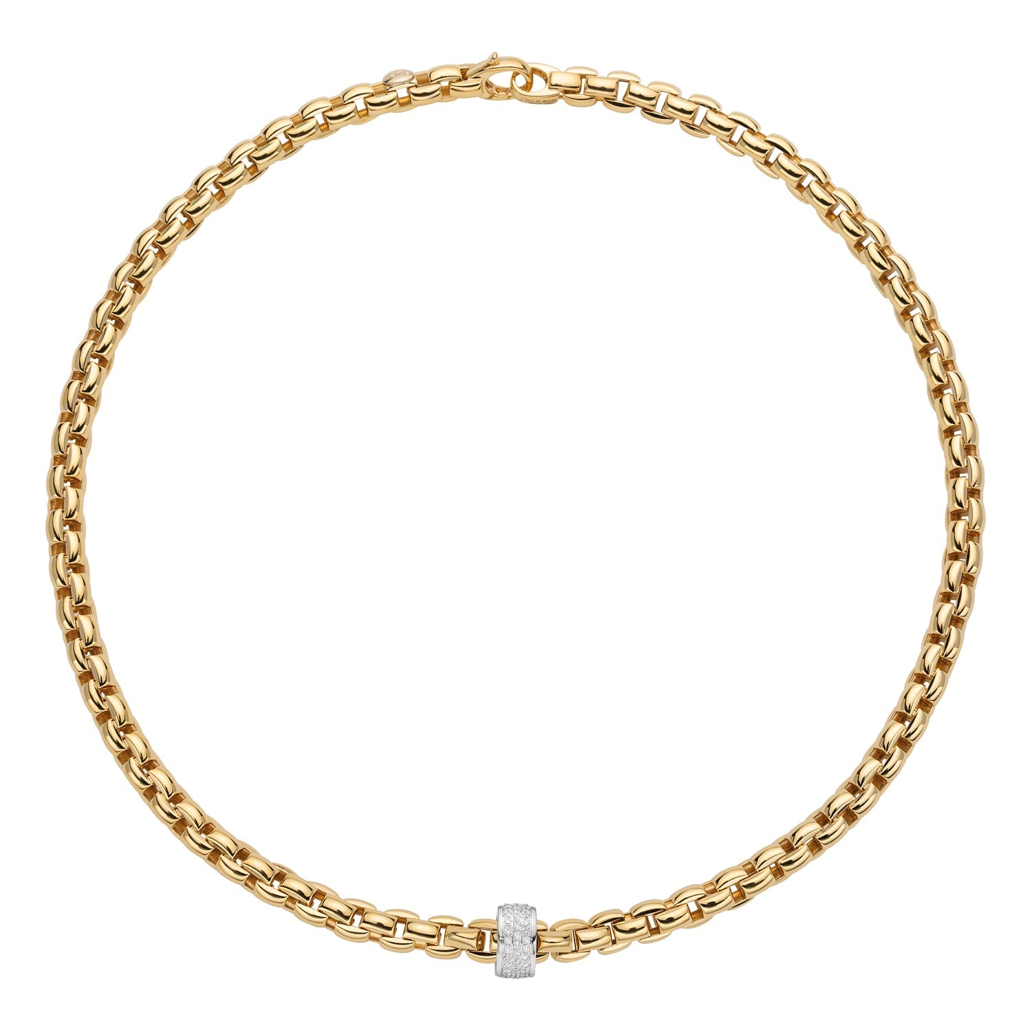 FOPE EKA 18K Yellow & White Gold Necklace with White Diamond Pavé Rondel - 0.63 carats - Jackson Hole Jewelry Company