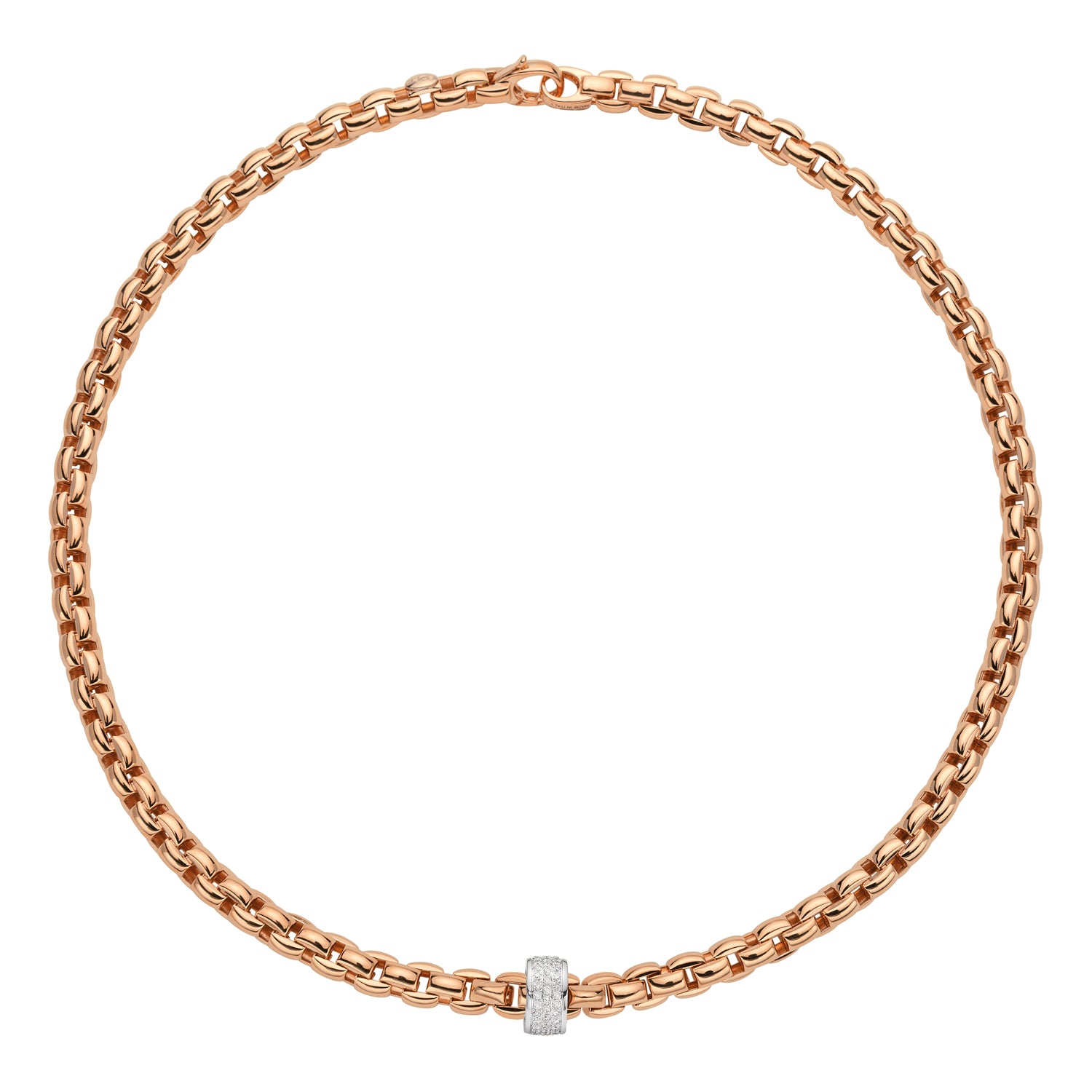 FOPE EKA 18K Rose & White Gold Necklace with White Diamond Pavé Rondel - 0.63 carats - Jackson Hole Jewelry Company