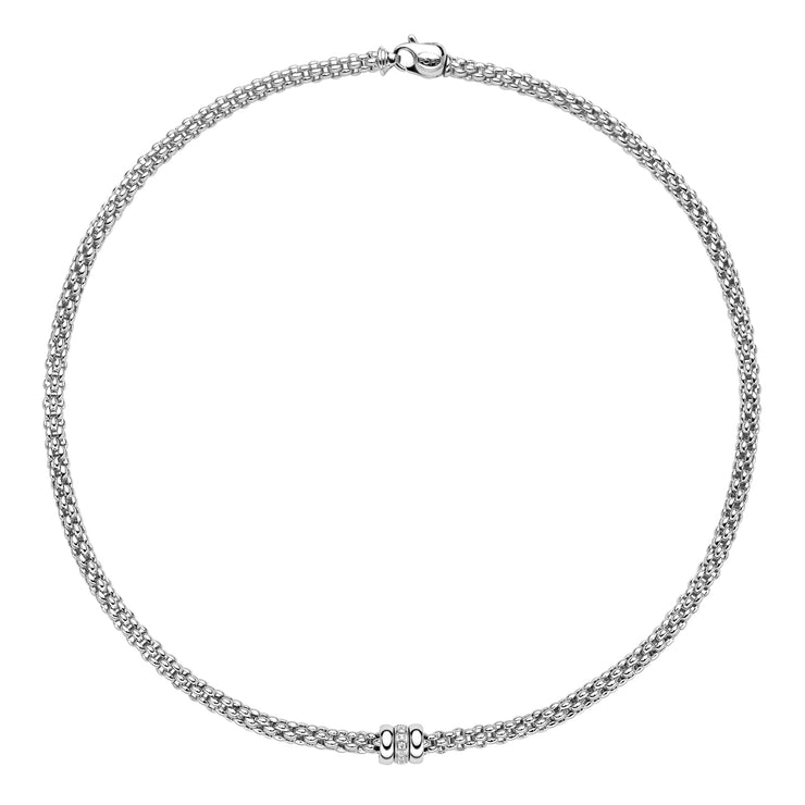 FOPE SOLO 18K White Gold Necklace with White Diamond Set Rondels - 0.10 carats