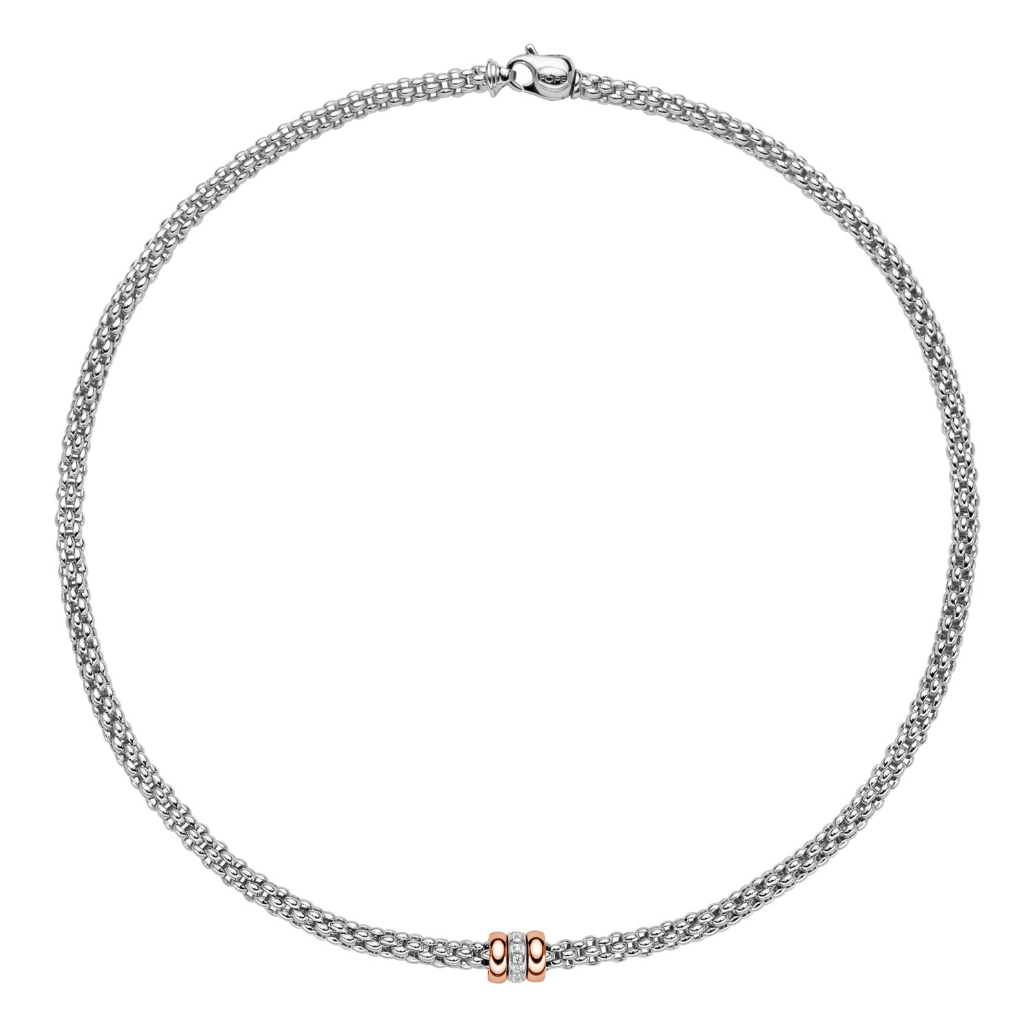 FOPE SOLO 18K White & Rose Gold Necklace with White Diamond Set Rondels - 0.10 carats - Jackson Hole Jewelry Company