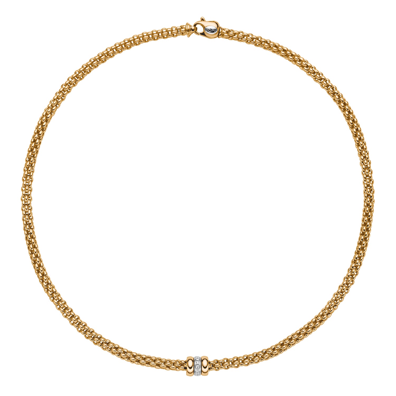 FOPE SOLO 18K Yellow Gold Necklace with White Diamond Set Rondels - 0.10 carats - Jackson Hole Jewelry Company