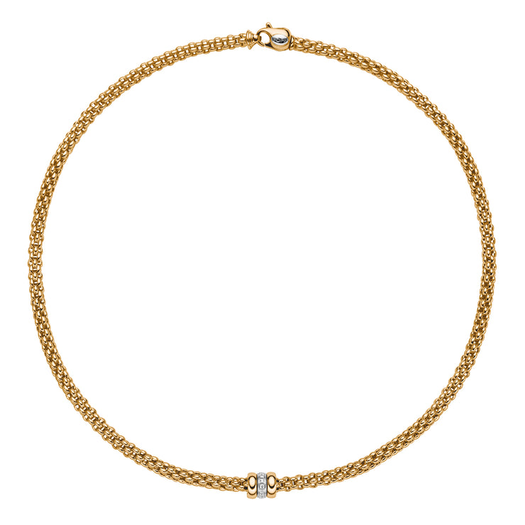 FOPE SOLO 18K Yellow Gold Necklace with White Diamond Set Rondels - 0.10 carats