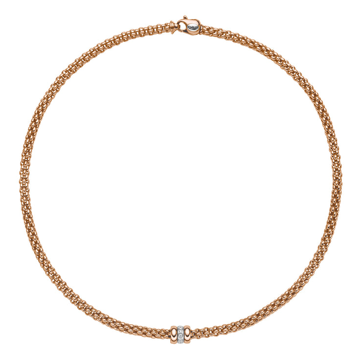 FOPE SOLO 18K Rose Gold Necklace with White Diamond Set Rondels - 0.10 carats