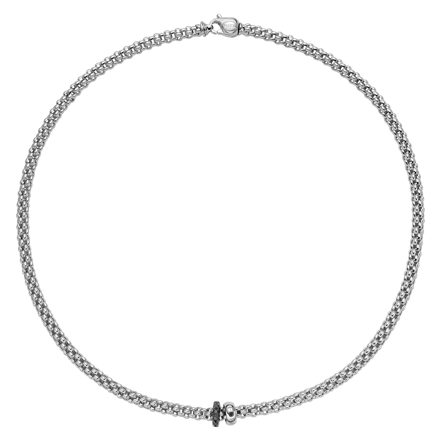 FOPE SOLO 18K Gold Necklace with a Black Diamond Pavé Rondel - 0.30 carats - Jackson Hole Jewelry Company
