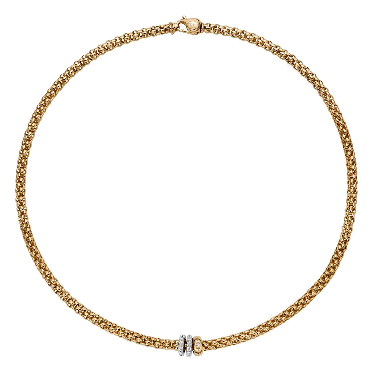 FOPE SOLO 18K Gold Necklace with White Diamond Pavé Rondels - 0.56 carats - Jackson Hole Jewelry Company